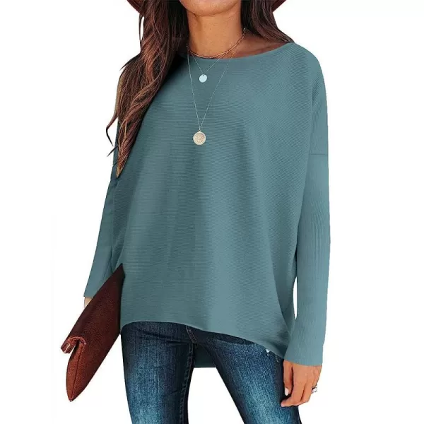 imageANRABESS Womens Off Shoulder Long Batwing Sleeve Oversized Pullover High Low Dolman Sweater Knit Loose Jumper Tunics Tops10 Blue
