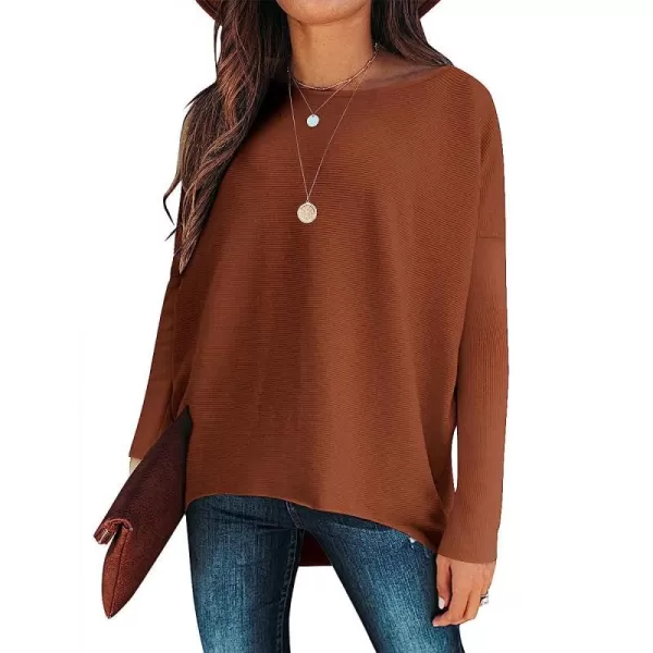 imageANRABESS Womens Off Shoulder Long Batwing Sleeve Oversized Pullover High Low Dolman Sweater Knit Loose Jumper Tunics Tops10 Caramel