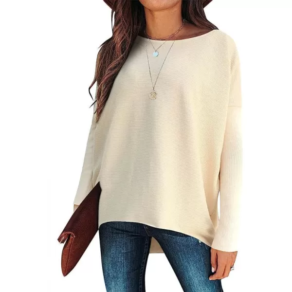 imageANRABESS Womens Off Shoulder Long Batwing Sleeve Oversized Pullover High Low Dolman Sweater Knit Loose Jumper Tunics TopsApricot