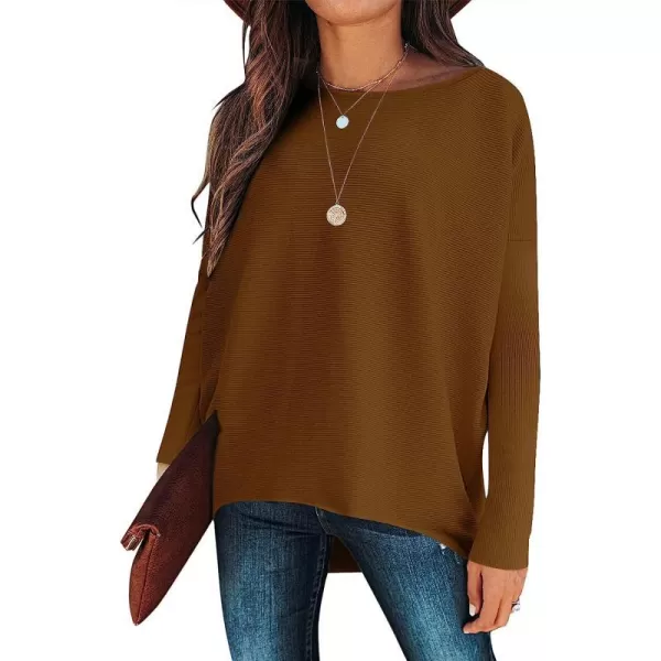 imageANRABESS Womens Off Shoulder Long Batwing Sleeve Oversized Pullover High Low Dolman Sweater Knit Loose Jumper Tunics TopsDark Coffee
