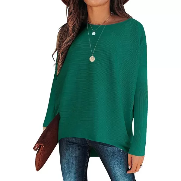 imageANRABESS Womens Off Shoulder Long Batwing Sleeve Oversized Pullover High Low Dolman Sweater Knit Loose Jumper Tunics TopsGrass