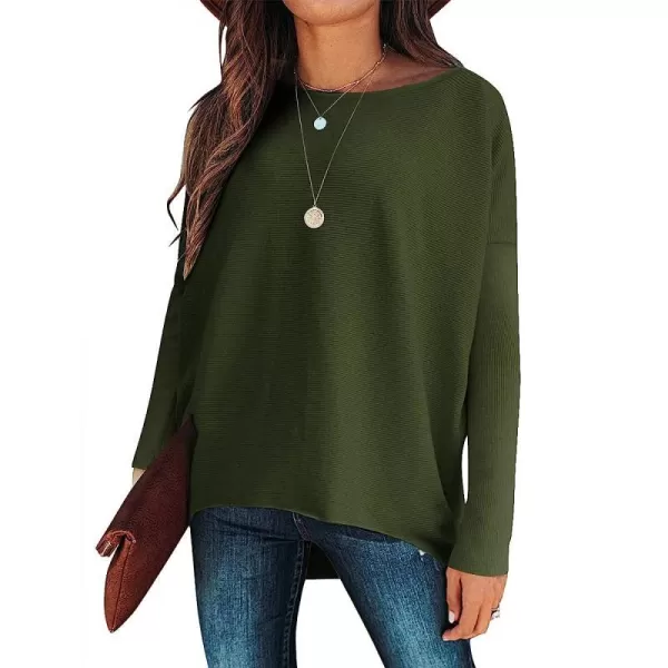 imageANRABESS Womens Off Shoulder Long Batwing Sleeve Oversized Pullover High Low Dolman Sweater Knit Loose Jumper Tunics TopsLight Green