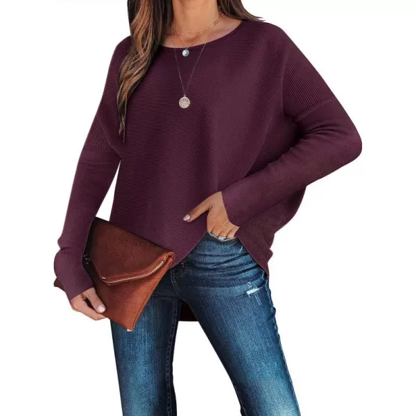 imageANRABESS Womens Off Shoulder Long Batwing Sleeve Oversized Pullover High Low Dolman Sweater Knit Loose Jumper Tunics TopsPurple