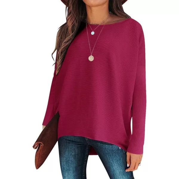 imageANRABESS Womens Off Shoulder Long Batwing Sleeve Oversized Pullover High Low Dolman Sweater Knit Loose Jumper Tunics TopsRose