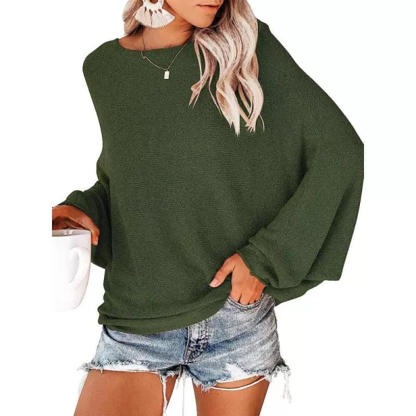 imageANRABESS Womens Off Shoulder Long Sleeve Oversized Pullover Sweater Knit Jumper Loose Tops05army Green