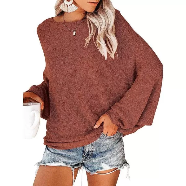 imageANRABESS Womens Off Shoulder Long Sleeve Oversized Pullover Sweater Knit Jumper Loose Tops07caramel