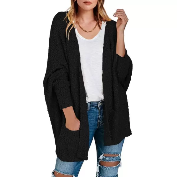 imageANRABESS Womens Open Front Fuzzy Cardigan Sweaters Batwing Sleeve Lightweight Oversized Loose Knit Sweater with PocketsBlack