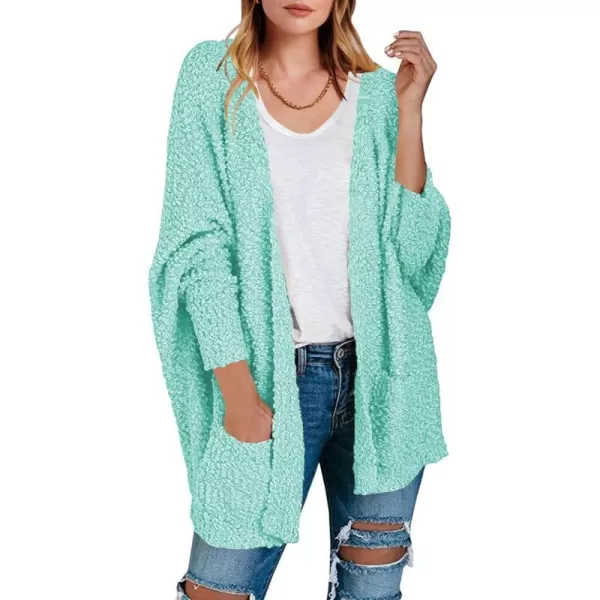imageANRABESS Womens Open Front Fuzzy Cardigan Sweaters Batwing Sleeve Lightweight Oversized Loose Knit Sweater with PocketsGreen