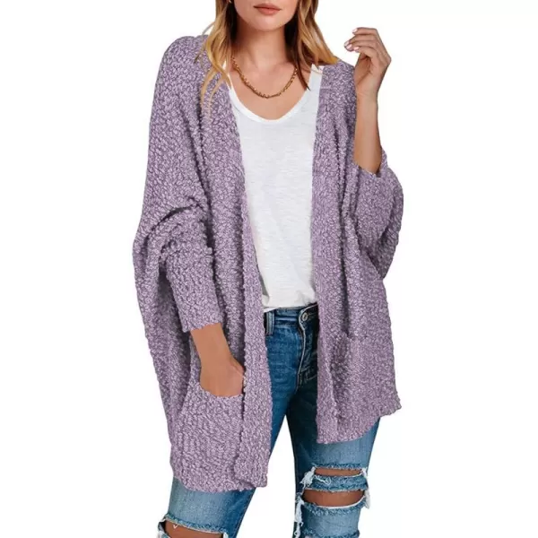 imageANRABESS Womens Open Front Fuzzy Cardigan Sweaters Batwing Sleeve Lightweight Oversized Loose Knit Sweater with PocketsPurple