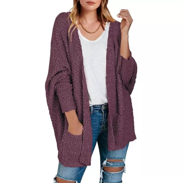 imageANRABESS Womens Open Front Fuzzy Cardigan Sweaters Batwing Sleeve Lightweight Oversized Loose Knit Sweater with PocketsPurple Red