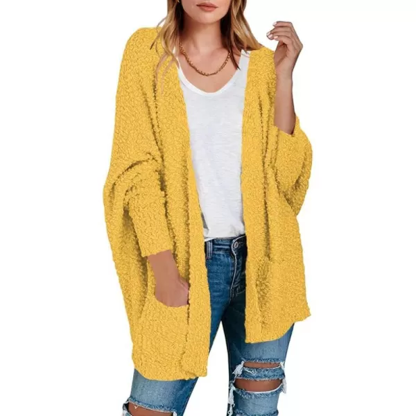 imageANRABESS Womens Open Front Fuzzy Cardigan Sweaters Batwing Sleeve Lightweight Oversized Loose Knit Sweater with PocketsYellow