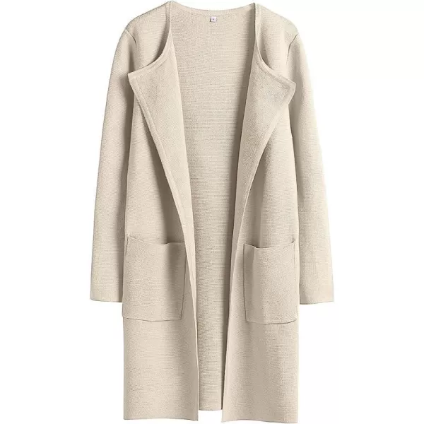 imageANRABESS Womens Open Front Knit Cardigan Long Sleeve Lapel Casual Solid Classy Sweater JacketBeige