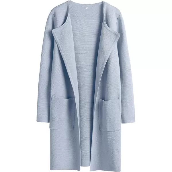 imageANRABESS Womens Open Front Knit Cardigan Long Sleeve Lapel Casual Solid Classy Sweater JacketSky Blue