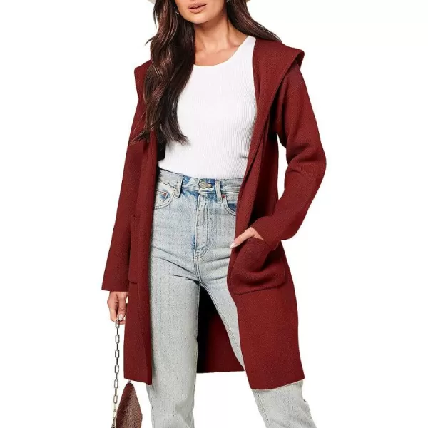 imageANRABESS Womens Open Front Long Sleeve Oversized Hoodie Cardigan Coat Casual Pockets Knit Cotigan SweaterRed