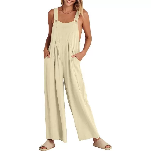 imageANRABESS Womens Overalls Jumpsuit Casual Loose Sleeveless Adjustable Straps Bib Wide Leg Outfits with PocketsApricot