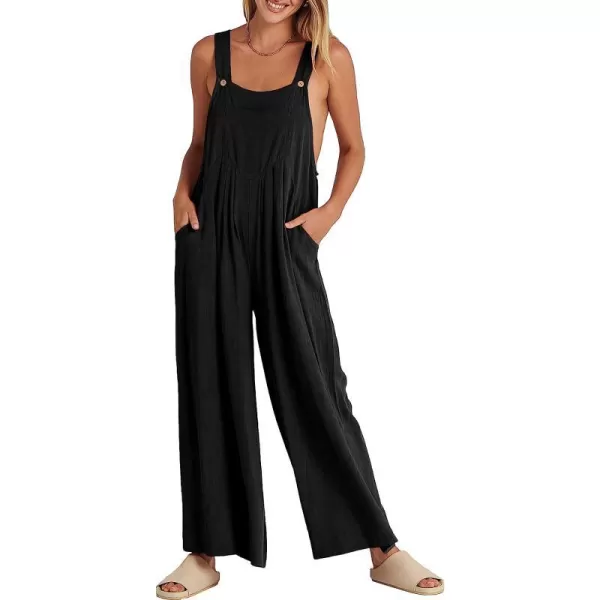 imageANRABESS Womens Overalls Jumpsuit Casual Loose Sleeveless Adjustable Straps Bib Wide Leg Outfits with PocketsBlack