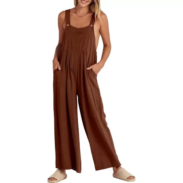 imageANRABESS Womens Overalls Jumpsuit Casual Loose Sleeveless Adjustable Straps Bib Wide Leg Outfits with PocketsDark Brown