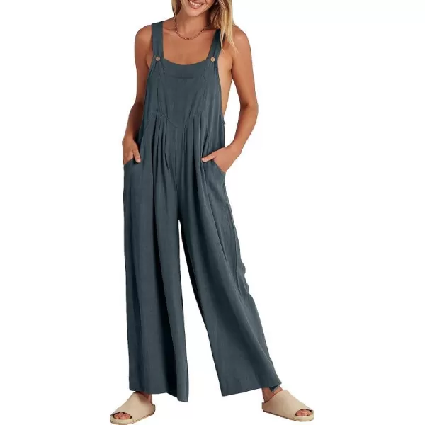 imageANRABESS Womens Overalls Jumpsuit Casual Loose Sleeveless Adjustable Straps Bib Wide Leg Outfits with PocketsDark Grey