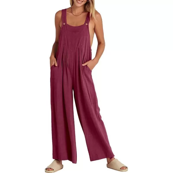imageANRABESS Womens Overalls Jumpsuit Casual Loose Sleeveless Adjustable Straps Bib Wide Leg Outfits with PocketsFuchsia