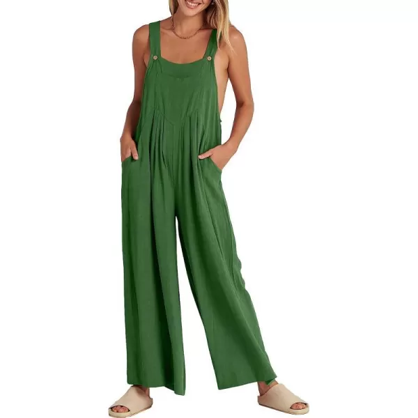 imageANRABESS Womens Overalls Jumpsuit Casual Loose Sleeveless Adjustable Straps Bib Wide Leg Outfits with PocketsGrass