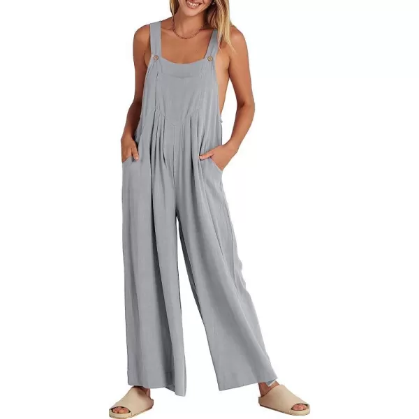 imageANRABESS Womens Overalls Jumpsuit Casual Loose Sleeveless Adjustable Straps Bib Wide Leg Outfits with PocketsGrey