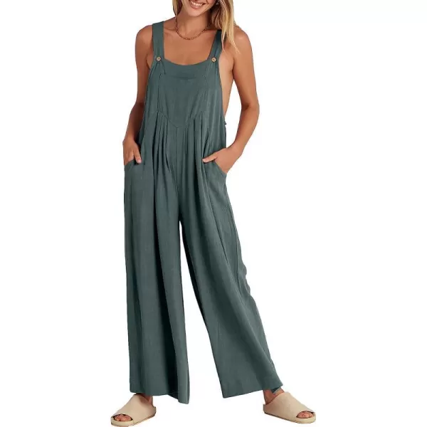 imageANRABESS Womens Overalls Jumpsuit Casual Loose Sleeveless Adjustable Straps Bib Wide Leg Outfits with PocketsGrey Blue