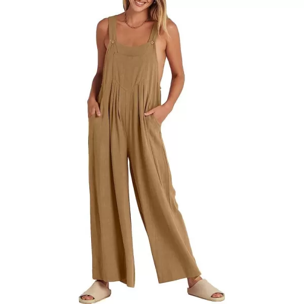 imageANRABESS Womens Overalls Jumpsuit Casual Loose Sleeveless Adjustable Straps Bib Wide Leg Outfits with PocketsKhaki