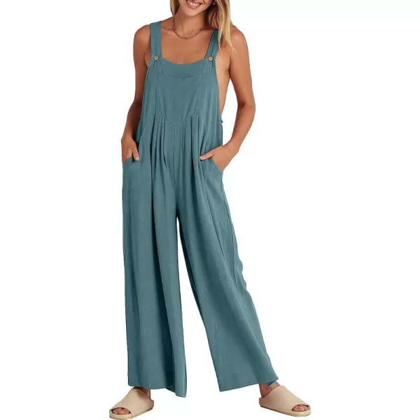 imageANRABESS Womens Overalls Jumpsuit Casual Loose Sleeveless Adjustable Straps Bib Wide Leg Outfits with PocketsLake