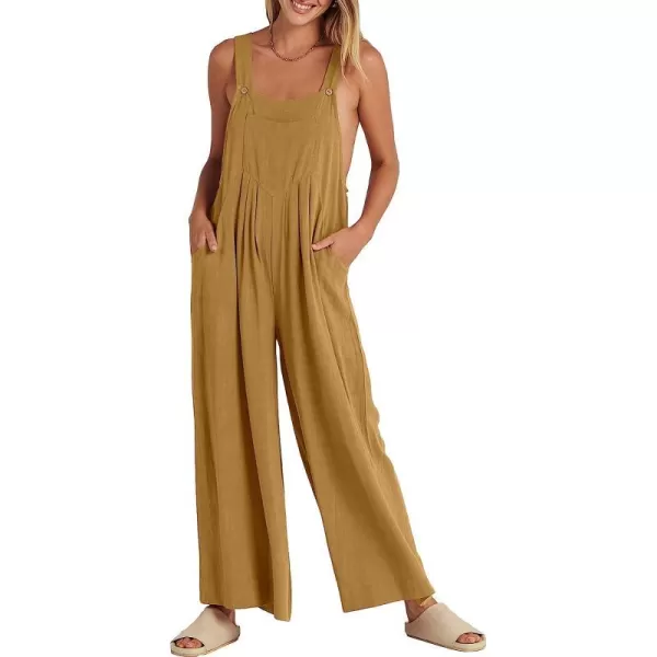 imageANRABESS Womens Overalls Jumpsuit Casual Loose Sleeveless Adjustable Straps Bib Wide Leg Outfits with PocketsLight Yellow