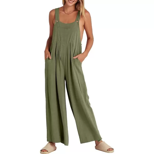 imageANRABESS Womens Overalls Jumpsuit Casual Loose Sleeveless Adjustable Straps Bib Wide Leg Outfits with PocketsOlive