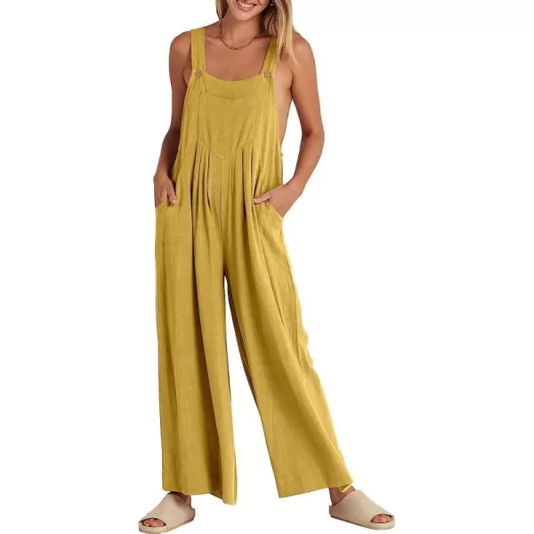 imageANRABESS Womens Overalls Jumpsuit Casual Loose Sleeveless Adjustable Straps Bib Wide Leg Outfits with PocketsYellow