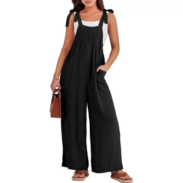 imageANRABESS Womens Overalls Jumpsuit Casual Loose Sleeveless Adjustable Tie Straps Bib Wide Leg Outfits with PocketsBlack