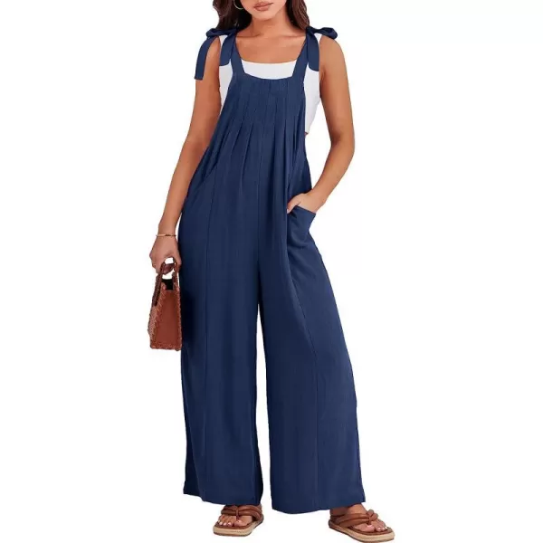 imageANRABESS Womens Overalls Jumpsuit Casual Loose Sleeveless Adjustable Tie Straps Bib Wide Leg Outfits with PocketsNavy Blue