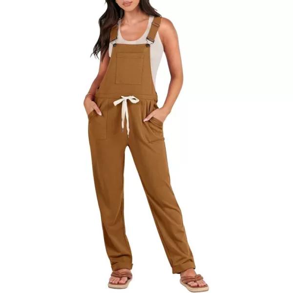 imageANRABESS Womens Overalls Jumpsuit Casual Sleeveless Adjustable Tie Straps Drawstring Jumpers Outfits with PocketsBrown