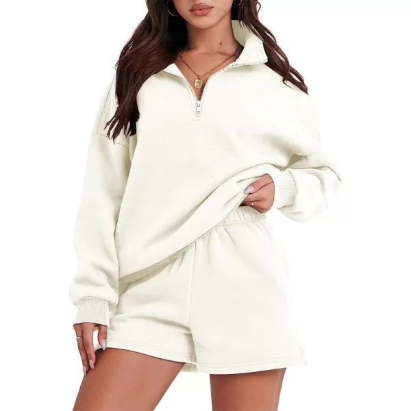 imageANRABESS Womens Oversized 2 Piece Lounge Sets Fall Outfits 2023 Long Sleeve Cozy Casual Pajamas Short Sweatsuit Sets02white