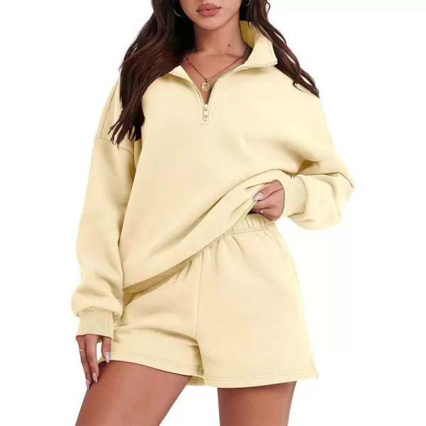 imageANRABESS Womens Oversized 2 Piece Lounge Sets Fall Outfits 2023 Long Sleeve Cozy Casual Pajamas Short Sweatsuit Sets03apricot