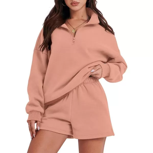 imageANRABESS Womens Oversized 2 Piece Lounge Sets Fall Outfits 2023 Long Sleeve Cozy Casual Pajamas Short Sweatsuit Sets04rust