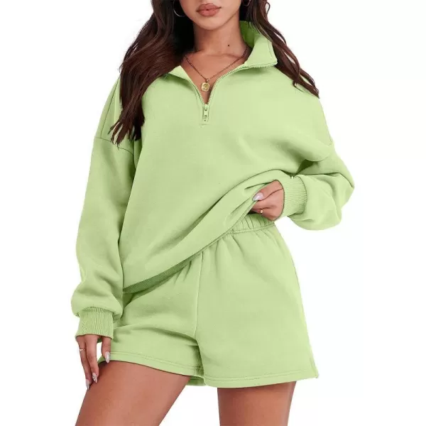 imageANRABESS Womens Oversized 2 Piece Lounge Sets Fall Outfits 2023 Long Sleeve Cozy Casual Pajamas Short Sweatsuit Sets05green
