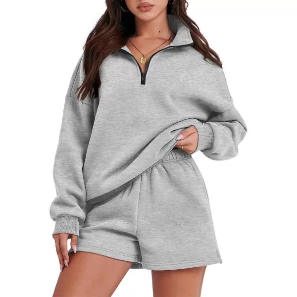 imageANRABESS Womens Oversized 2 Piece Lounge Sets Fall Outfits 2023 Long Sleeve Cozy Casual Pajamas Short Sweatsuit Sets07grey
