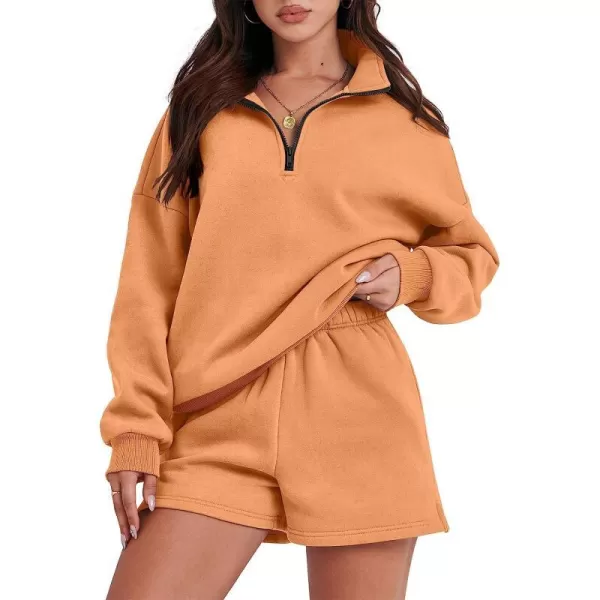 imageANRABESS Womens Oversized 2 Piece Lounge Sets Fall Outfits 2023 Long Sleeve Cozy Casual Pajamas Short Sweatsuit Sets13orange