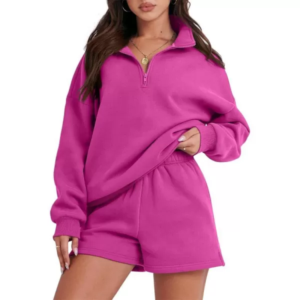 imageANRABESS Womens Oversized 2 Piece Lounge Sets Fall Outfits 2023 Long Sleeve Cozy Casual Pajamas Short Sweatsuit Sets18hot Pink