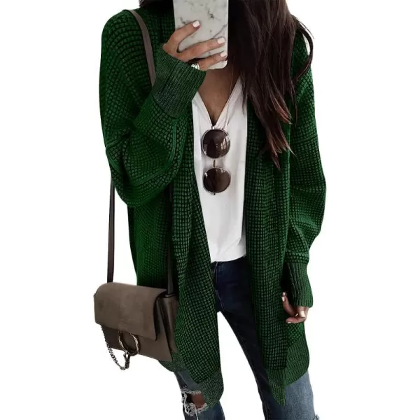 imageANRABESS Womens Oversized Cardigan Sweater Long Sleeve Open Front Chunky Waffle Knit Ribbed Hem Coatigan OutwearGreen