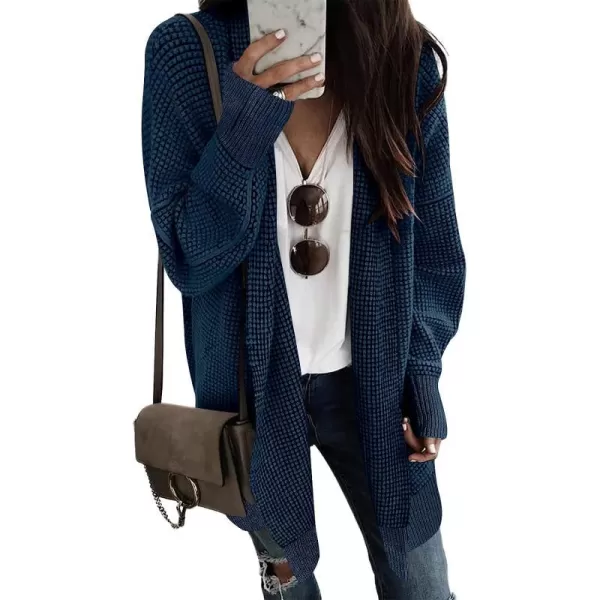 imageANRABESS Womens Oversized Cardigan Sweater Long Sleeve Open Front Chunky Waffle Knit Ribbed Hem Coatigan OutwearNavy Blue