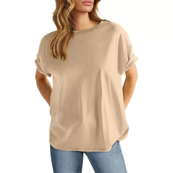 imageANRABESS Womens Oversized Casual Loose Fit Short Sleeve Crewneck Summer Trendy TShirts Tops BlouseApricot