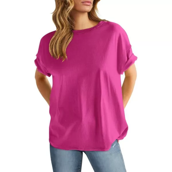 imageANRABESS Womens Oversized Casual Loose Fit Short Sleeve Crewneck Summer Trendy TShirts Tops BlouseHot Pink