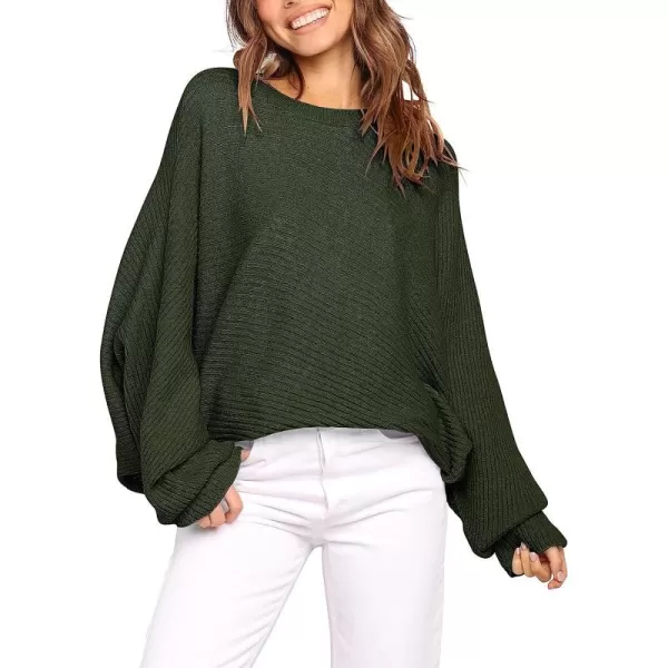 imageANRABESS Womens Oversized Crewneck Sweater Batwing Puff Long Sleeve Ribbed Slouchy Pullover SweaterArmy Green