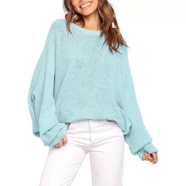 imageANRABESS Womens Oversized Crewneck Sweater Batwing Puff Long Sleeve Ribbed Slouchy Pullover SweaterLight Blue