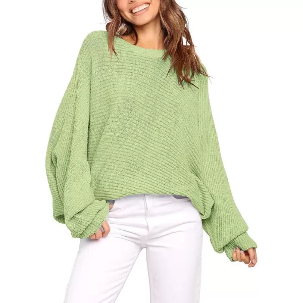 imageANRABESS Womens Oversized Crewneck Sweater Batwing Puff Long Sleeve Ribbed Slouchy Pullover SweaterPea