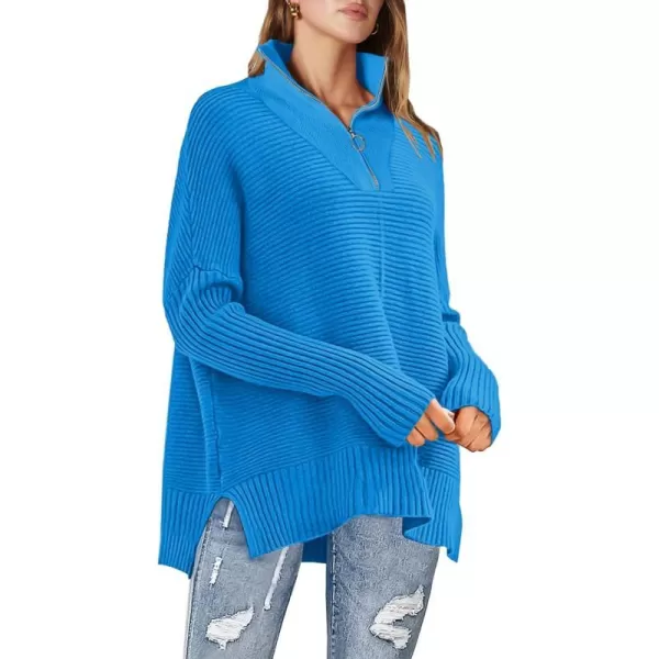 imageANRABESS Womens Oversized Half Zip Sweater Casual Knit Pullover Tunic Sweater with Slit 2023 Trendy Fall Winter ClothesRoyal Blue