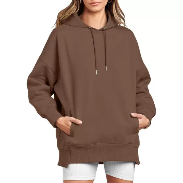 imageANRABESS Womens Oversized Hoodies Fleece Casual Drop Shoulder Athletic Sweatshirts Long Sleeve Pullover 2023 Trendy TopCoffee